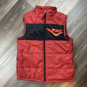 Vintage Pony Track Puffer Vest Boys Size 12 Red And Black Full Zip 90s
